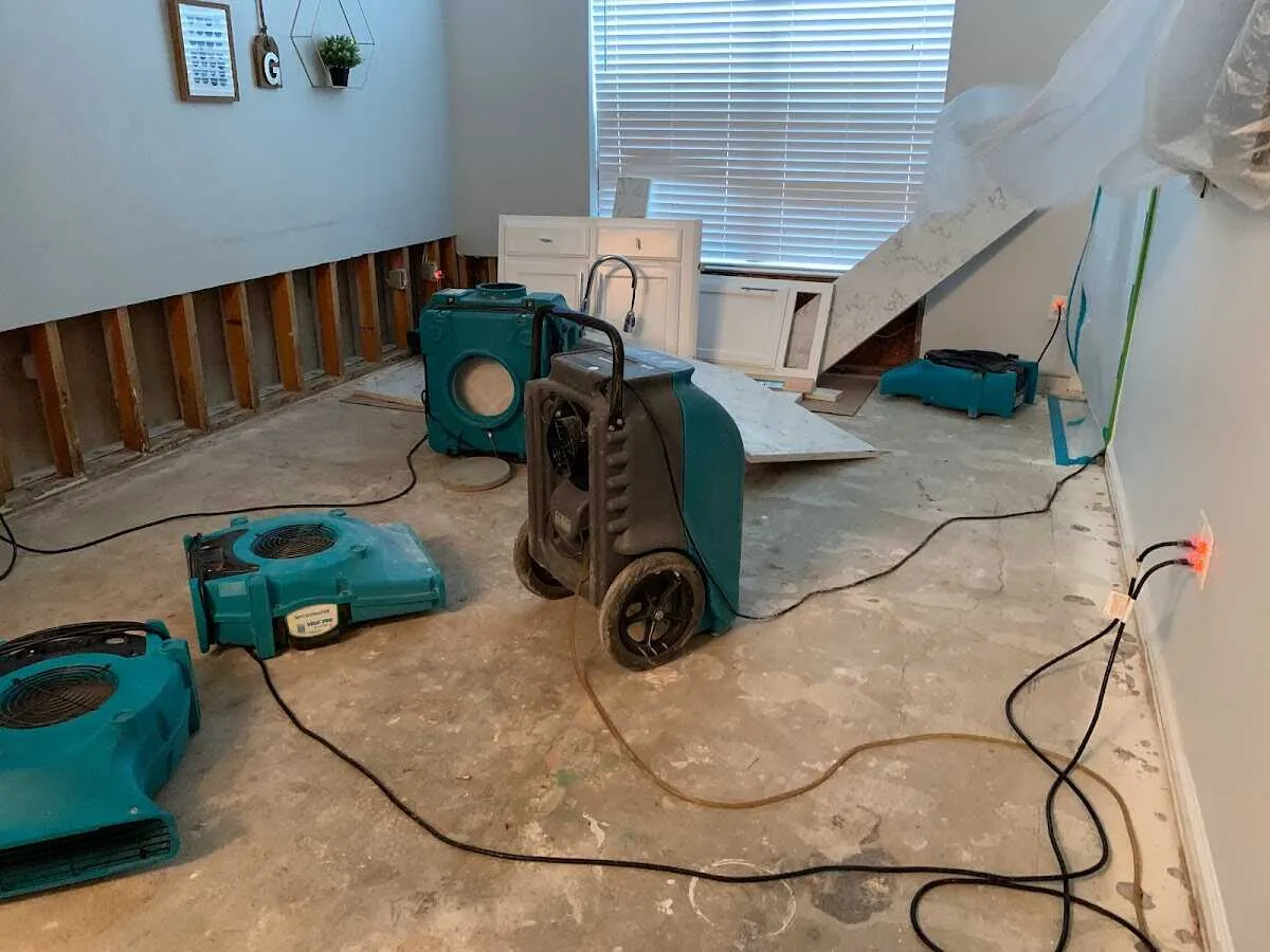 Dehumidifier in flood-cut room for Water Damage Restoration in Bainbridge Island
